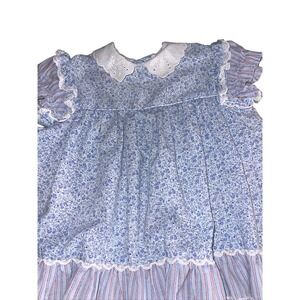 Lil Airess Baby Dress 18 Months Blue Floral Eyelet Lace Ruffle Trim Made USA